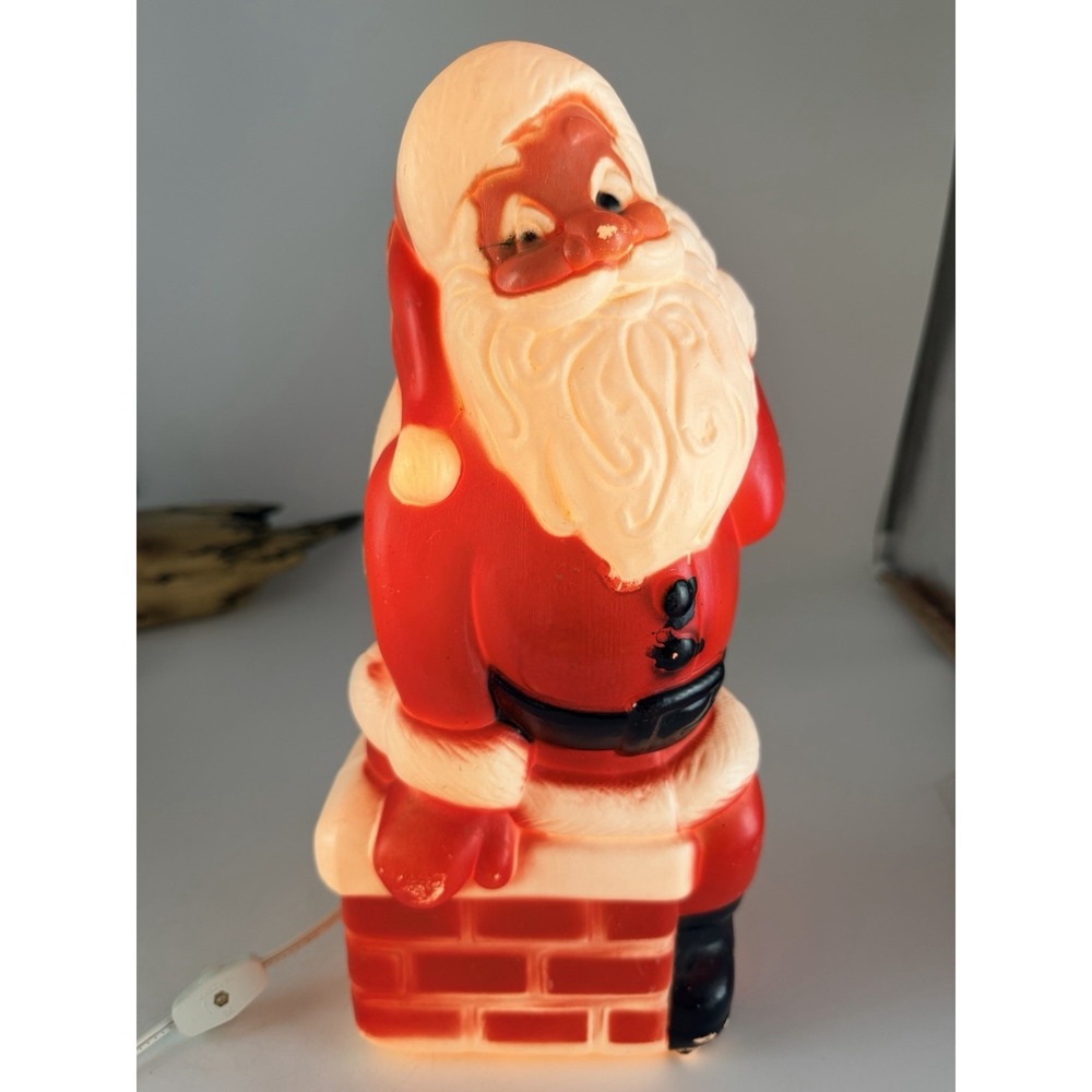 Vintage Santa & Chimney  Lighted Blow Mold 13.5" General Foam Plastics Or Empire